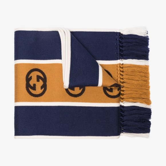 Gucci GG Stripe Scarf in Navy and Brown NEW W TAGS - Picture 1 of 3